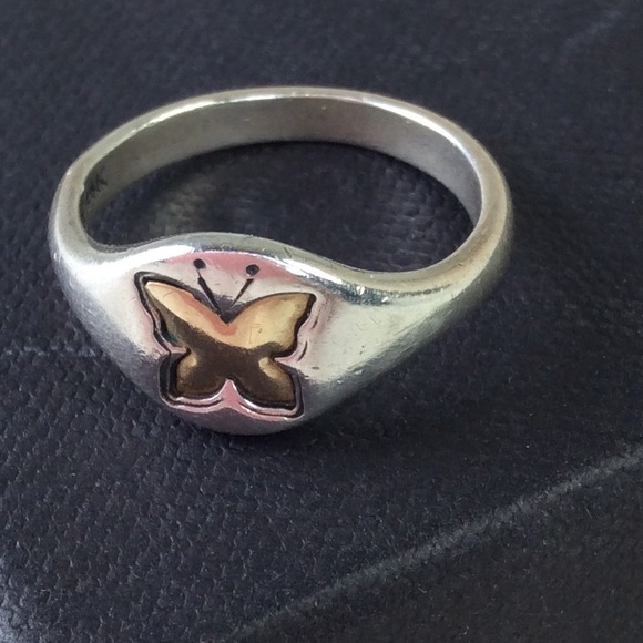 Silver & 14k butterfly ring