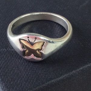 Silver & 14k butterfly ring