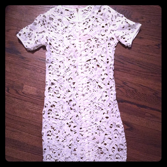 White lace laser cut dress