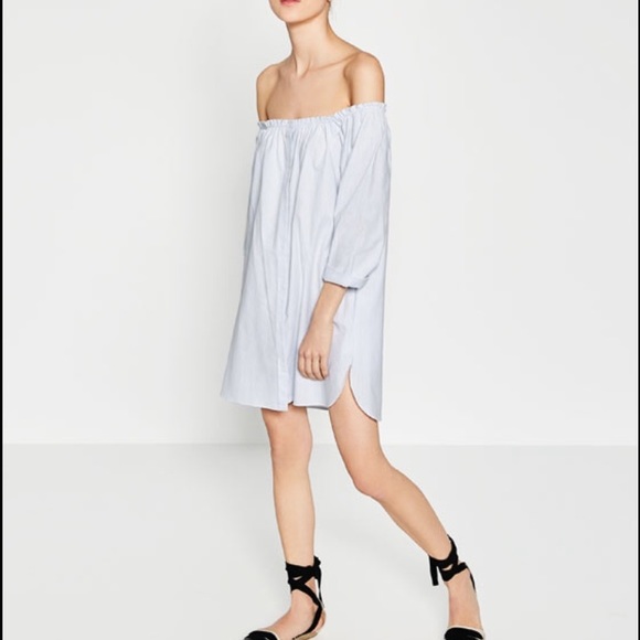 Zara Striped off the shoulder dress.