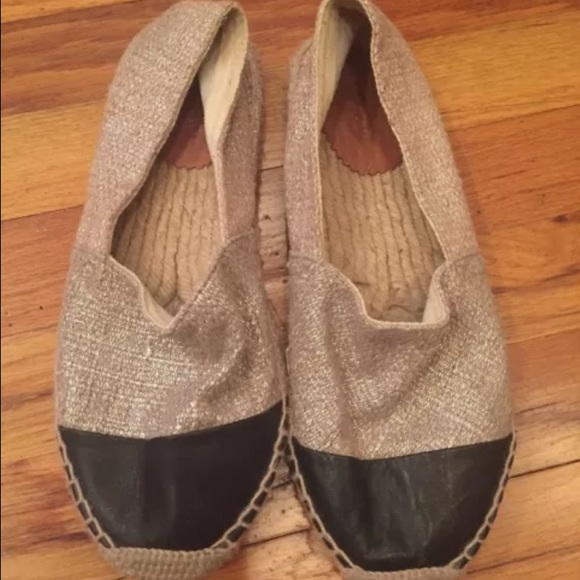 J.Crew size 8 espadrilles black and gold