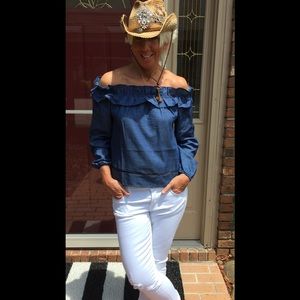 Super cute off the shoulder denim blouse
