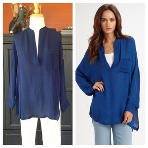 VINCE new Cobalt Blue Silk Georgette Blouse Sz 12