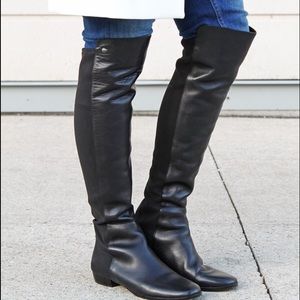 Black leather OTK boots