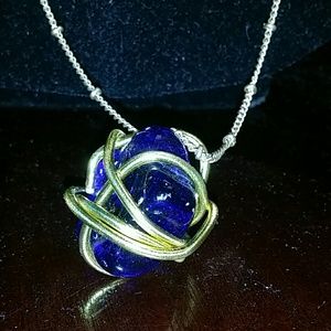 Wire wrapped glass stone necklace 20 inches long