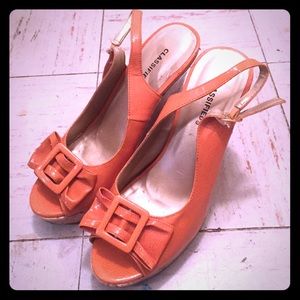👠orange bow wedges👠