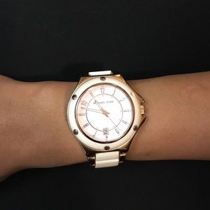 Gently used Micheal kors watch white and rose gold