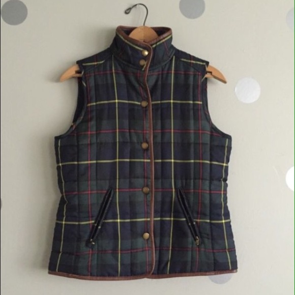 Lauren Ralph Lauren plaid leather trimmed vest XS