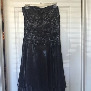 Metallic gunmetal strapless dress
