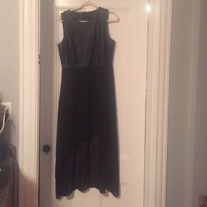 High to low dress faux leather with chiffon