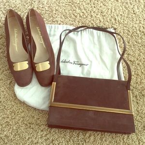 Ferragamo brown suede heel with matching purse