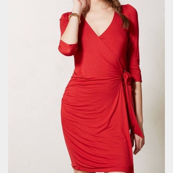 Anthropologie Red Lena Wrap Dress NWOT