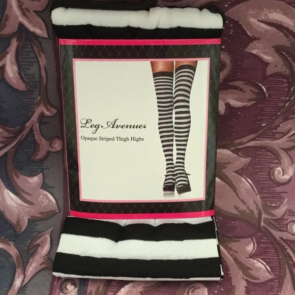 Leg Avenue Accessories - Opaque Black / White Stripe Thigh Highs