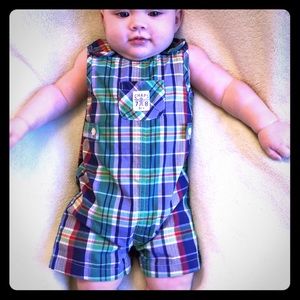 SOLD NEW Chaps 6 Months plaid overall romper