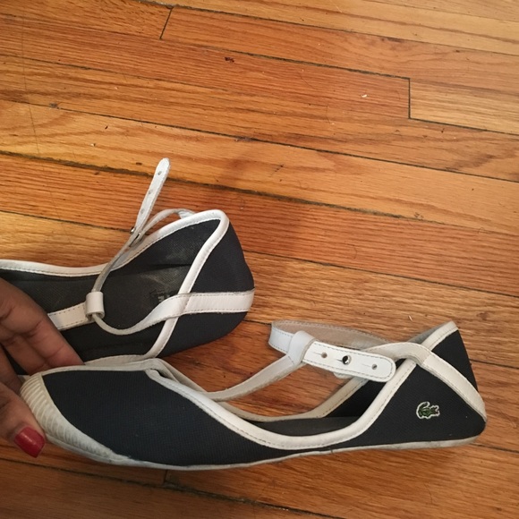 LACOSTE navy blue and white womens  strait flats. - Picture 2 of 4