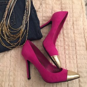 Pink Pumps with Gold Toe Detail