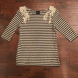Cream and Navy Striped Top