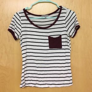 Maroon black and white stripped frocket tee