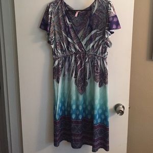 Purple an turquoise shirtsleeve high waisted dress