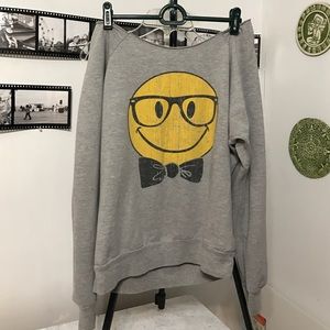 Grey Nerdy Smiley Face Sweater Medium