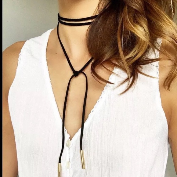 NOW AVAILABLE Black faux suede cord wrap choker - Picture 2 of 3