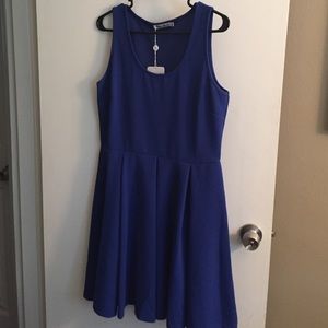 Royal blue sleeveless fit & flare skater dress.