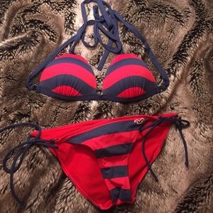 Hollister Striped Bikini Set- Navy and Red