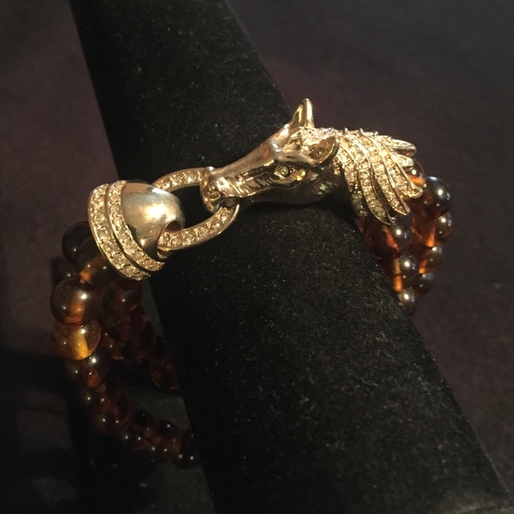 stretch gold with rhinestones horse bracelet