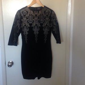 3/4 Slv Velvet Dress with Gold Embroidery size M