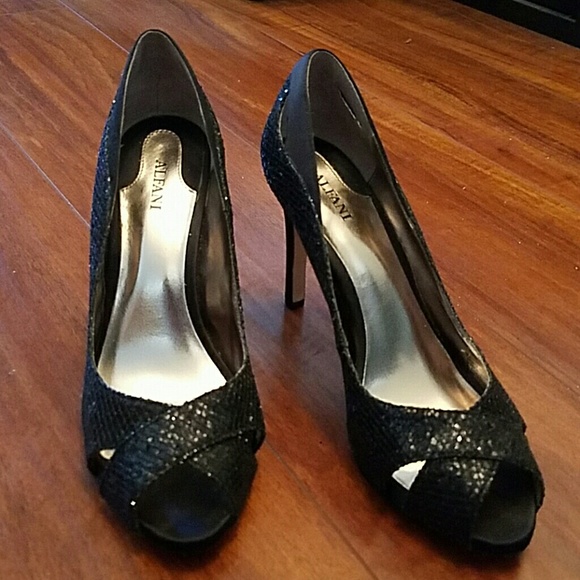 Alfani Black Sparkly Peep Toe Heels 7.5