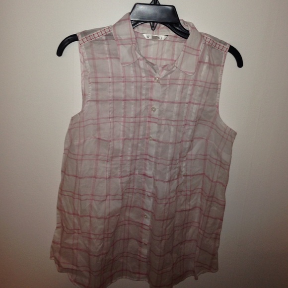 CAbi striped sleeveless button down blouse