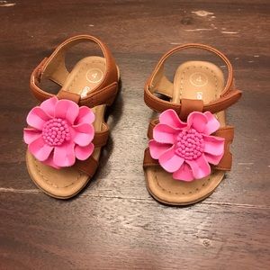 Osh Kosh brown sandals with pink flower toddler 4