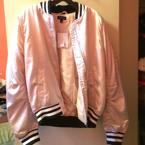 TOPSHOP Pink shiny bomber jacket