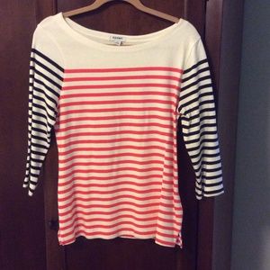 Navy and coral striped sweater