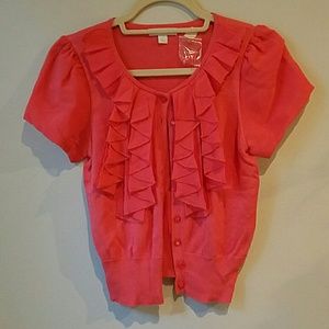 New York & Company Ruffled Coral Cardigan