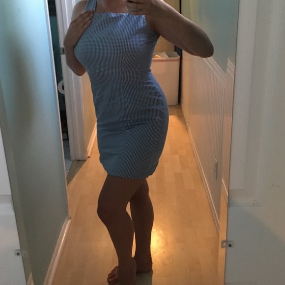 Blue and white checkered dress