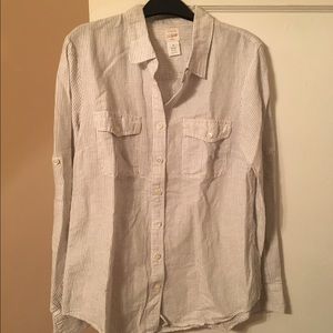 J. Crew blue and white striped linen shirt