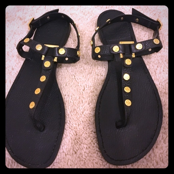 black sandals with gold studs