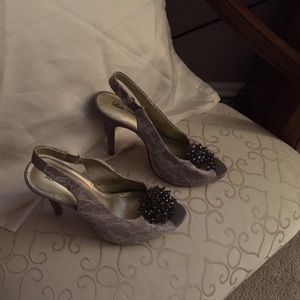 Taupe peep toe heals