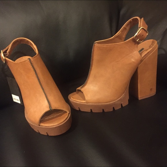 Forever 21 Shoes - Tan Peep Toe Heels
