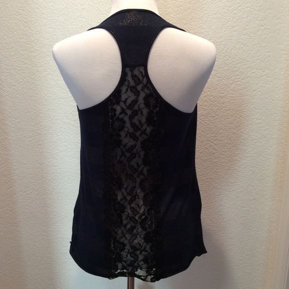 Blue, gold, and black lace tank top