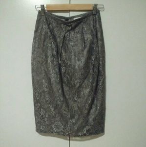 Silver lace overlay pencil skirt.