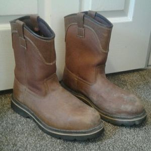 Brown leather steel toe boots