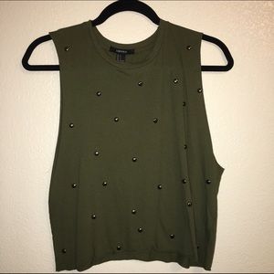 FOREVER 21 army green studded tank