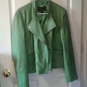 Green leather motorcycle jacket
