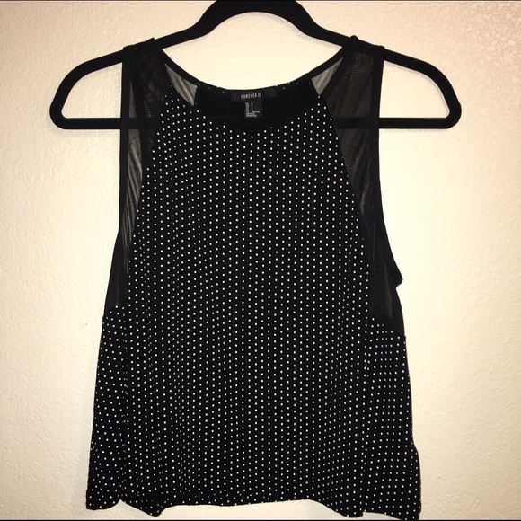FOREVER 21 black & white polka dot tank