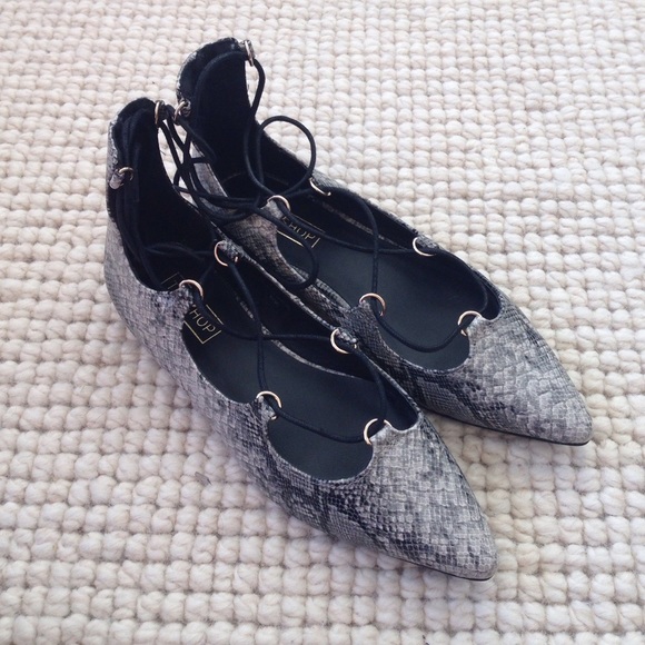 Topshop Fancy Pointed Toe Snakeskin Flats 36 - Picture 3 of 4