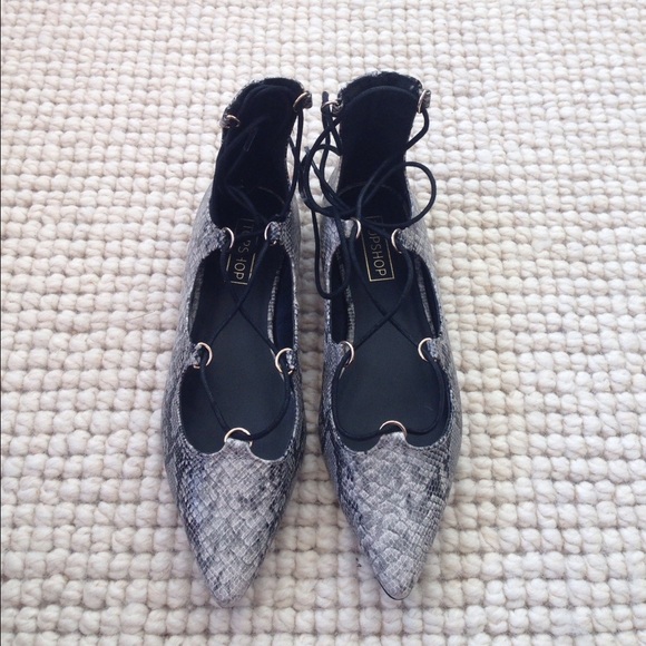 Topshop Fancy Pointed Toe Snakeskin Flats 36 - Picture 4 of 4