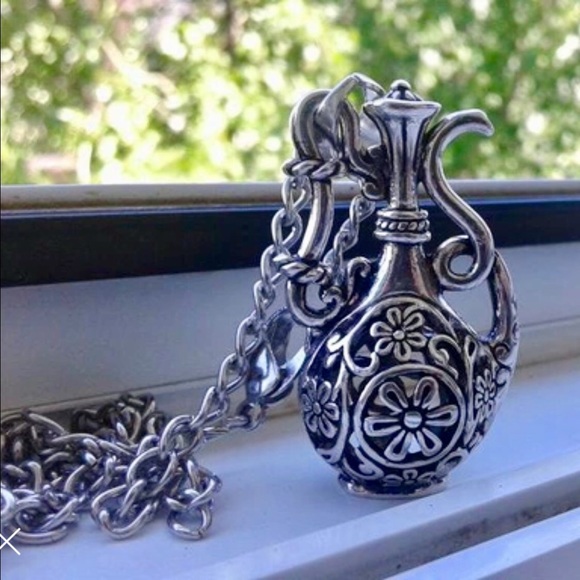 Antique Vintage Silver Genie Bottle Long Pendant - Picture 2 of 6