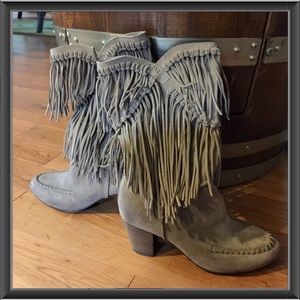 7 FOR ALL MANKIND CADDIE Gray Waxy Suede Boots